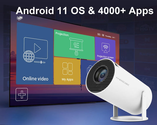 Magcubic Mini Beamer 4K Unterstützt Android 11, Smart Projector 5G Wifi 6 BT 5.4, Mini Projektor Full HD 1080P Unterstützt 200ANSI 8000L Auto Horizontal Trapezoid Correction (Weiß)