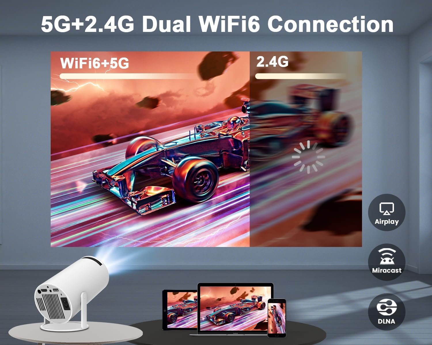 Magcubic Mini Beamer 4K Unterstützt Android 11, Smart Projector 5G Wifi 6 BT 5.4, Mini Projektor Full HD 1080P Unterstützt 200ANSI 8000L Auto Horizontal Trapezoid Correction (Weiß)